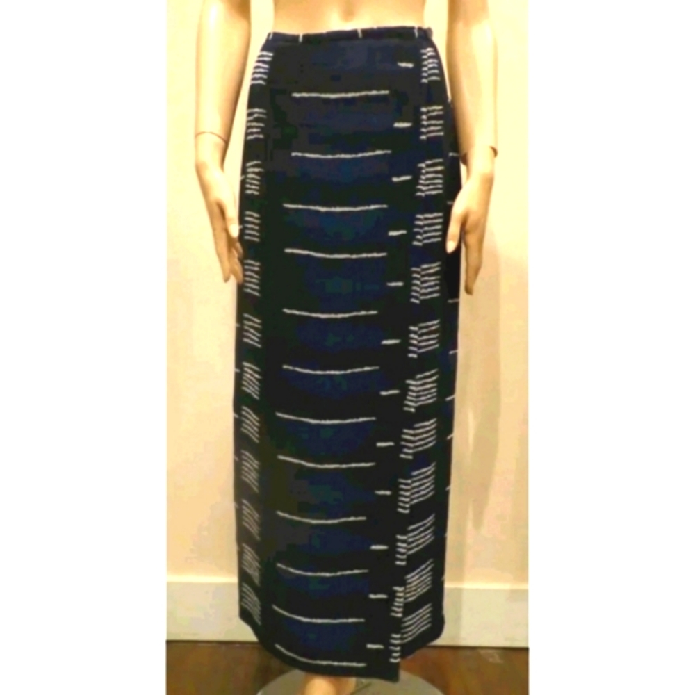 LIZ CLAIBORNE NAVY BLUE, BLACK, & WHITE BOHO PEASANT STYLE MAXI SKIRT SZ 8